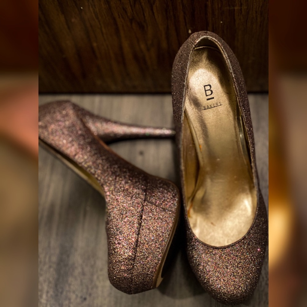Bakers platform multi glitter heel shoes.
